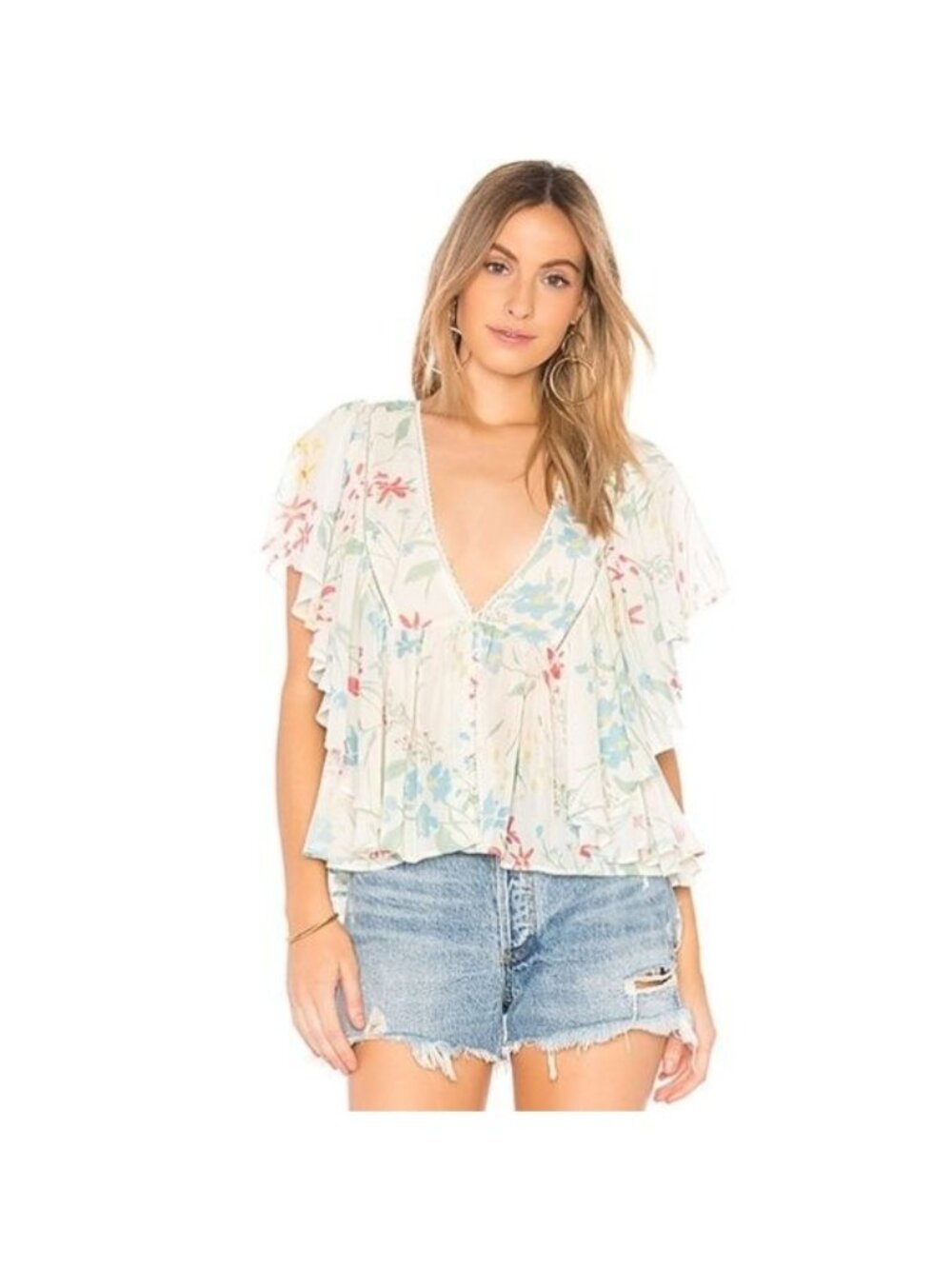 Tularosa Jojo Floral Ruffle Trim Blouse